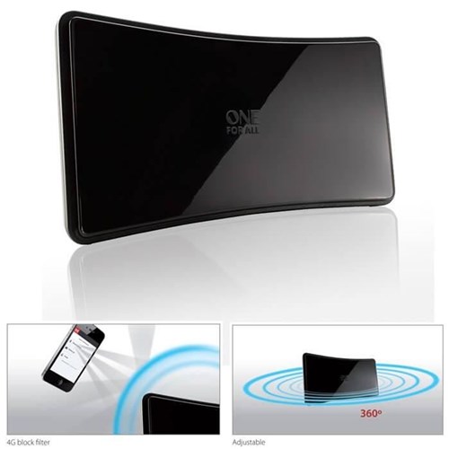 Amplified Indoor Antenna; 42dB DVB-T/DAB, covers up to 15km OneForAll